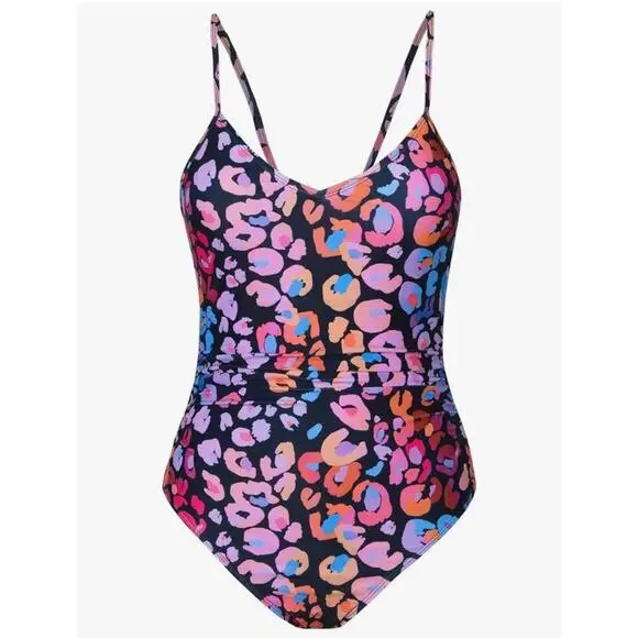 Cupshe One Piece Swimsuit NWOT Sz L Multicolored Leopard Print O Ring Cutout - Picture 2 of 14
